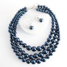 Load image into Gallery viewer, Navy Pearl 3 Strand Necklace Set
