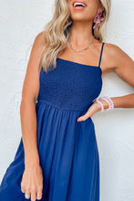 Load image into Gallery viewer, Navy Blue Spaghetti Straps Smocked Ruffled Wide Leg Jumpsuit
