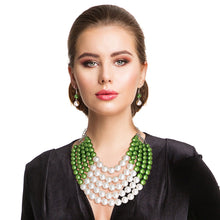 Load image into Gallery viewer, Green and Cream Pearl 5 Row Necklace
