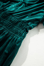 Load image into Gallery viewer, Prussian Blue Velvet Short Sleeve Shirred Waist Tiered Maxi Dress
