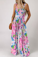 Load image into Gallery viewer, Pink Abstract Floral Painting Smocked Wide Leg Jumpsuit
