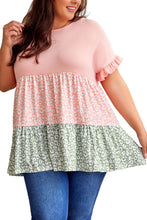 Load image into Gallery viewer, Pink Ruffled Short Sleeve Leopard Splicing Flowy Plus Size Top
