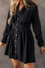 Load image into Gallery viewer, Black Elastic Cinched High Waist Long Sleeve Shirt Mini Dress
