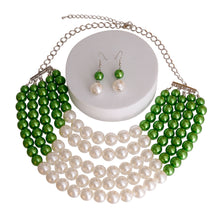 Load image into Gallery viewer, Green and Cream Pearl 5 Row Necklace
