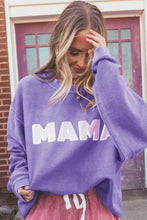 Load image into Gallery viewer, Purple MAMA Ribbed Crew Neck Pullover Sweatshirt
