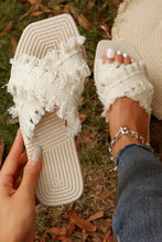 Load image into Gallery viewer, Beige Tassel Woven Crossed Straps Flat Slippers
