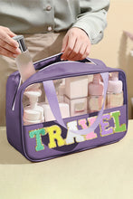 Load image into Gallery viewer, Black TRAVEL Chenille Letter Clear PVC Makeup Bag
