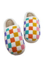 Load image into Gallery viewer, White Vibrant Checkered Plush Thermal Slippers
