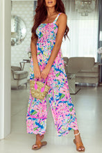 Load image into Gallery viewer, Pink Abstract Floral Painting Smocked Wide Leg Jumpsuit
