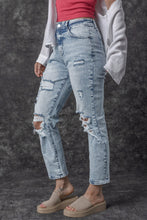 Load image into Gallery viewer, Sky Blue Light Wash Frayed Slim Fit High Waist Jeans
