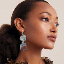 Load image into Gallery viewer, Black Glitter Afro Hair Pick Earrings
