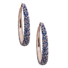 Load image into Gallery viewer, Blue Rhinestone Crusted Silver Hoops
