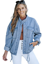 Load image into Gallery viewer, Sky Blue Roll-Up Tab Sleeve Button Down Pocket Denim Jacket
