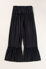 Load image into Gallery viewer, Black Frilled Drawstring High Waist Wide Leg Pants
