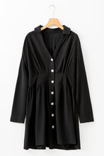 Load image into Gallery viewer, Black Elastic Cinched High Waist Long Sleeve Shirt Mini Dress
