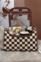 Load image into Gallery viewer, Black Checkered PU Leather Zipper Makeup Bag
