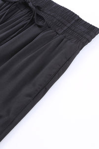 Brown Drawstring Elastic Waist Casual Wide Leg Pants