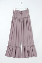 Load image into Gallery viewer, Black Frilled Drawstring High Waist Wide Leg Pants
