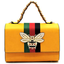 Load image into Gallery viewer, Satchel Mustard Striped Bee Boxy Handbag
