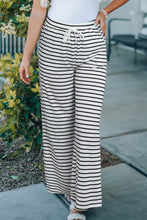 Load image into Gallery viewer, White Drawstring Striped Wide Leg Pants
