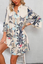 Load image into Gallery viewer, White Printed Tribal Print Bracelet Sleeve Buttoned Mini Dress
