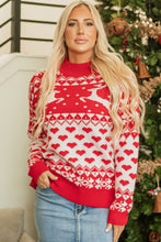 Load image into Gallery viewer, Fiery Red Merry Christmas Reindeer Heart Pattern High Neck Sweater
