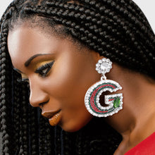 Load image into Gallery viewer, Silver Red and Green G Earrings
