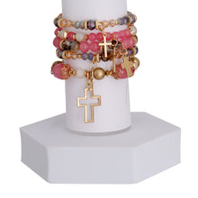 Load image into Gallery viewer, Pink Glass Bead Cross Bracelets
