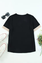 Load image into Gallery viewer, Black Lace Trim V Neck Short Sleeve Blouse
