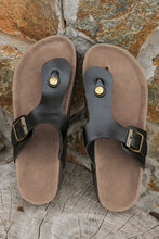 Load image into Gallery viewer, Black Vintage Buckle PU Leather Thong Slippers
