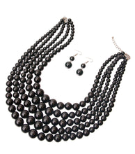 Load image into Gallery viewer, Midnight Black 5 Strand Graduated Pearl Necklace
