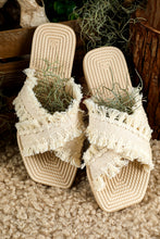 Load image into Gallery viewer, Beige Tassel Woven Crossed Straps Flat Slippers
