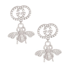 Load image into Gallery viewer, Silver Designer Logo Bee Earrings
