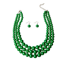 Load image into Gallery viewer, Multi Strand Green Pearl Necklace Set
