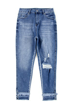 Load image into Gallery viewer, Light Blue Distressed Frayed Ankle Skinny Jeans
