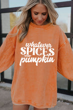 Load image into Gallery viewer, Orange Whatever Spices Your Pumpkin Graphic Corded Pullover Sweatshirt
