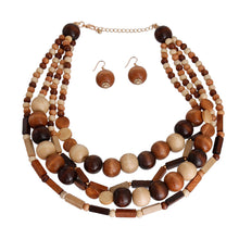 Load image into Gallery viewer, Brown Mixed Wooden Bead Necklace
