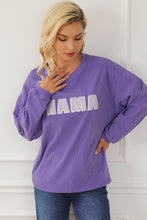 Load image into Gallery viewer, Purple MAMA Ribbed Crew Neck Pullover Sweatshirt
