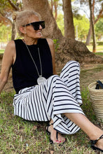 Load image into Gallery viewer, White Drawstring Striped Wide Leg Pants
