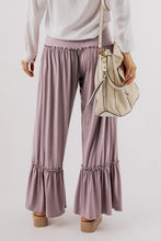 Load image into Gallery viewer, Black Frilled Drawstring High Waist Wide Leg Pants
