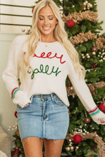 Load image into Gallery viewer, Beige Tinsel Holly Jolly Graphic Classic Sweater
