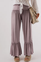 Load image into Gallery viewer, Black Frilled Drawstring High Waist Wide Leg Pants
