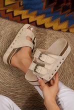 Load image into Gallery viewer, Beige Suede Buckle Decor Footbed Sandal Slippers
