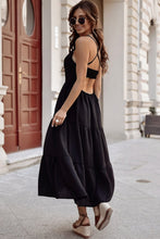 Load image into Gallery viewer, Black Crossover Backless Bodice Tiered Maxi Dress
