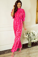 Load image into Gallery viewer, Rose Leopard Loose Sleeve Belted Wide Leg Jumpsuit
