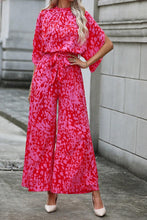 Load image into Gallery viewer, Rose Leopard Loose Sleeve Belted Wide Leg Jumpsuit
