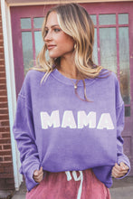 Load image into Gallery viewer, Purple MAMA Ribbed Crew Neck Pullover Sweatshirt
