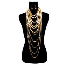 Load image into Gallery viewer, Gold Pearl and Back Drape Necklace Set
