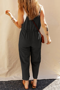 Black Drawstring Buttoned Straps Cropped Overall Jumper