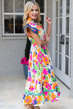 Load image into Gallery viewer, Pink Ricrac Trim Flutter Sleeve Buttoned Floral Maxi Dress
